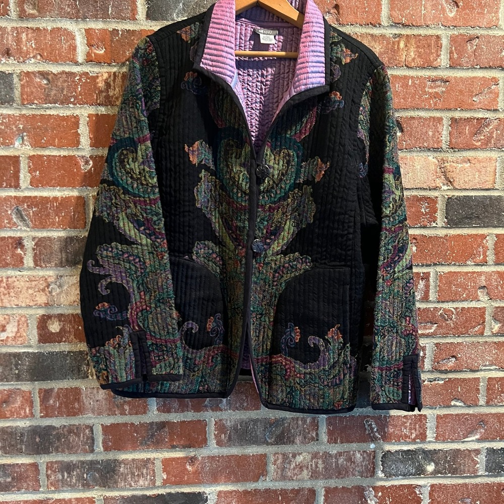 ANU Women's large Embroidered Boho Fringed ART‎ TO WEAR Wool Vest